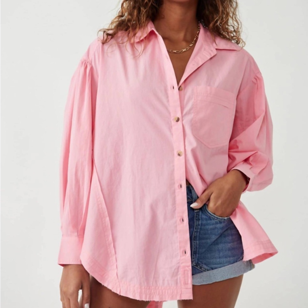 Free People Pink Button Down Shirt